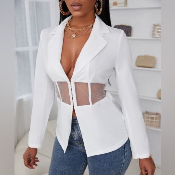 Mesh Hook and Eye Blazer Jacket - Picture 3 of 16